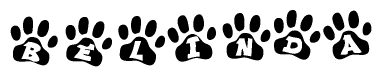 The image shows a row of animal paw prints, each containing a letter. The letters spell out the word Belinda within the paw prints.