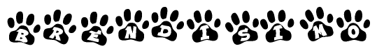 The image shows a series of animal paw prints arranged in a horizontal line. Each paw print contains a letter, and together they spell out the word Brendisimo.