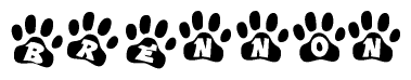 The image shows a series of animal paw prints arranged horizontally. Within each paw print, there's a letter; together they spell Brennon