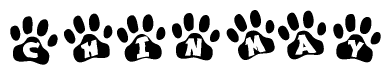 The image shows a row of animal paw prints, each containing a letter. The letters spell out the word Chinmay within the paw prints.