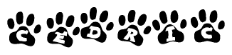 The image shows a series of animal paw prints arranged horizontally. Within each paw print, there's a letter; together they spell Cedric