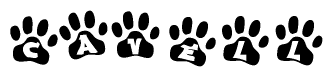 The image shows a row of animal paw prints, each containing a letter. The letters spell out the word Cavell within the paw prints.