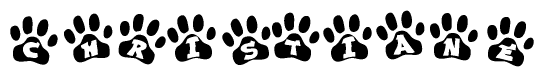 The image shows a series of animal paw prints arranged horizontally. Within each paw print, there's a letter; together they spell Christiane