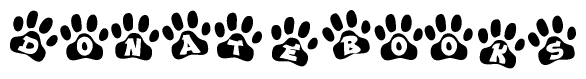 The image shows a series of animal paw prints arranged horizontally. Within each paw print, there's a letter; together they spell Donatebooks