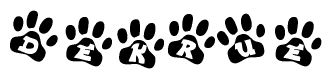 The image shows a row of animal paw prints, each containing a letter. The letters spell out the word Dekrue within the paw prints.
