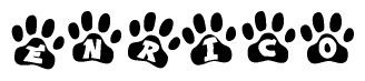 The image shows a row of animal paw prints, each containing a letter. The letters spell out the word Enrico within the paw prints.
