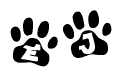 The image shows a row of animal paw prints, each containing a letter. The letters spell out the word Ej within the paw prints.