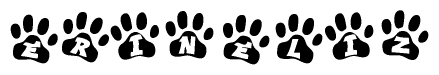 The image shows a row of animal paw prints, each containing a letter. The letters spell out the word Erineliz within the paw prints.
