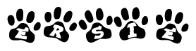 The image shows a series of animal paw prints arranged horizontally. Within each paw print, there's a letter; together they spell Ersie