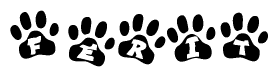 The image shows a row of animal paw prints, each containing a letter. The letters spell out the word Ferit within the paw prints.
