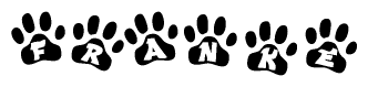 The image shows a row of animal paw prints, each containing a letter. The letters spell out the word Franke within the paw prints.