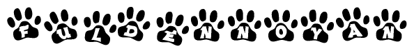 The image shows a series of animal paw prints arranged horizontally. Within each paw print, there's a letter; together they spell Fuldennoyan