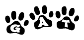 The image shows a series of animal paw prints arranged horizontally. Within each paw print, there's a letter; together they spell Gat