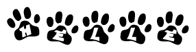 The image shows a row of animal paw prints, each containing a letter. The letters spell out the word Helle within the paw prints.