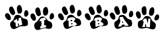 The image shows a row of animal paw prints, each containing a letter. The letters spell out the word Hibban within the paw prints.