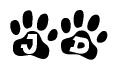 The image shows a series of animal paw prints arranged horizontally. Within each paw print, there's a letter; together they spell Jd