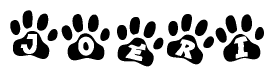 The image shows a series of animal paw prints arranged horizontally. Within each paw print, there's a letter; together they spell Joeri