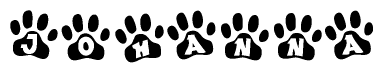 The image shows a series of animal paw prints arranged horizontally. Within each paw print, there's a letter; together they spell Johanna