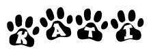 The image shows a row of animal paw prints, each containing a letter. The letters spell out the word Kati within the paw prints.