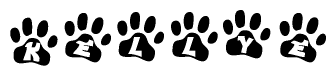 The image shows a series of animal paw prints arranged horizontally. Within each paw print, there's a letter; together they spell Kellye