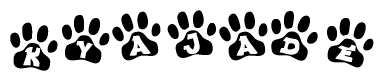 The image shows a series of animal paw prints arranged horizontally. Within each paw print, there's a letter; together they spell Kyajade