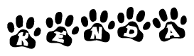 The image shows a series of animal paw prints arranged horizontally. Within each paw print, there's a letter; together they spell Kenda