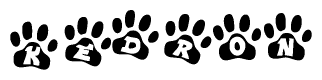 The image shows a series of animal paw prints arranged horizontally. Within each paw print, there's a letter; together they spell Kedron