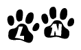 The image shows a series of animal paw prints arranged in a horizontal line. Each paw print contains a letter, and together they spell out the word Ln.