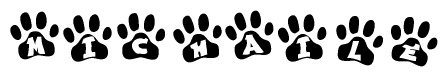 The image shows a series of animal paw prints arranged horizontally. Within each paw print, there's a letter; together they spell Michaile