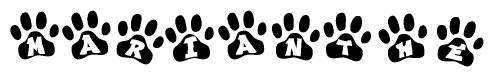 The image shows a row of animal paw prints, each containing a letter. The letters spell out the word Marianthe within the paw prints.