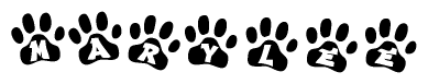 The image shows a row of animal paw prints, each containing a letter. The letters spell out the word Marylee within the paw prints.
