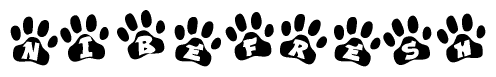 The image shows a row of animal paw prints, each containing a letter. The letters spell out the word Nibefresh within the paw prints.