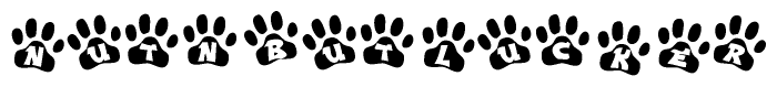 The image shows a row of animal paw prints, each containing a letter. The letters spell out the word Nutnbutlucker within the paw prints.