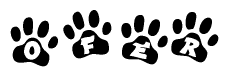 The image shows a row of animal paw prints, each containing a letter. The letters spell out the word Ofer within the paw prints.