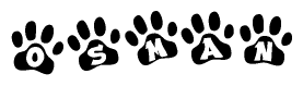 The image shows a series of animal paw prints arranged in a horizontal line. Each paw print contains a letter, and together they spell out the word Osman.