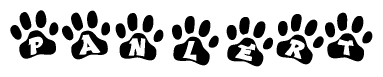 The image shows a series of animal paw prints arranged in a horizontal line. Each paw print contains a letter, and together they spell out the word Panlert.