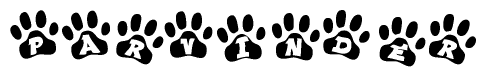 The image shows a series of animal paw prints arranged horizontally. Within each paw print, there's a letter; together they spell Parvinder