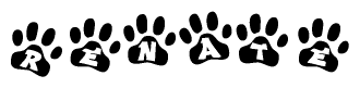 The image shows a row of animal paw prints, each containing a letter. The letters spell out the word Renate within the paw prints.