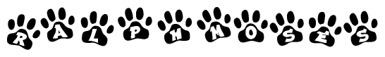 The image shows a row of animal paw prints, each containing a letter. The letters spell out the word Ralphmoses within the paw prints.
