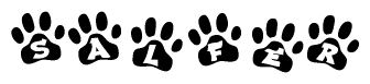 The image shows a row of animal paw prints, each containing a letter. The letters spell out the word Salfer within the paw prints.