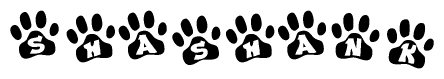 The image shows a row of animal paw prints, each containing a letter. The letters spell out the word Shashank within the paw prints.