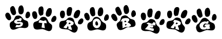 The image shows a series of animal paw prints arranged horizontally. Within each paw print, there's a letter; together they spell Stroberg