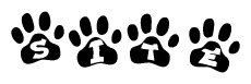 The image shows a series of animal paw prints arranged horizontally. Within each paw print, there's a letter; together they spell Site