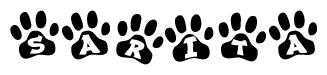 The image shows a row of animal paw prints, each containing a letter. The letters spell out the word Sarita within the paw prints.