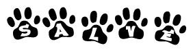The image shows a series of animal paw prints arranged horizontally. Within each paw print, there's a letter; together they spell Salve