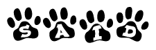 The image shows a series of animal paw prints arranged in a horizontal line. Each paw print contains a letter, and together they spell out the word Said.
