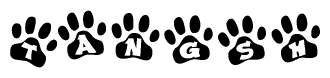 The image shows a row of animal paw prints, each containing a letter. The letters spell out the word Tangsh within the paw prints.