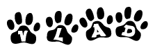 The image shows a series of animal paw prints arranged horizontally. Within each paw print, there's a letter; together they spell Vlad