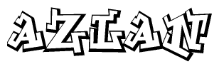 The clipart image depicts the word Azlan in a style reminiscent of graffiti. The letters are drawn in a bold, block-like script with sharp angles and a three-dimensional appearance.