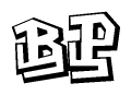 The clipart image depicts the word Bp in a style reminiscent of graffiti. The letters are drawn in a bold, block-like script with sharp angles and a three-dimensional appearance.